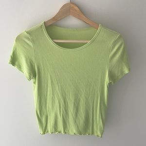 90s style ruffle hem baby doll crop t-shirt